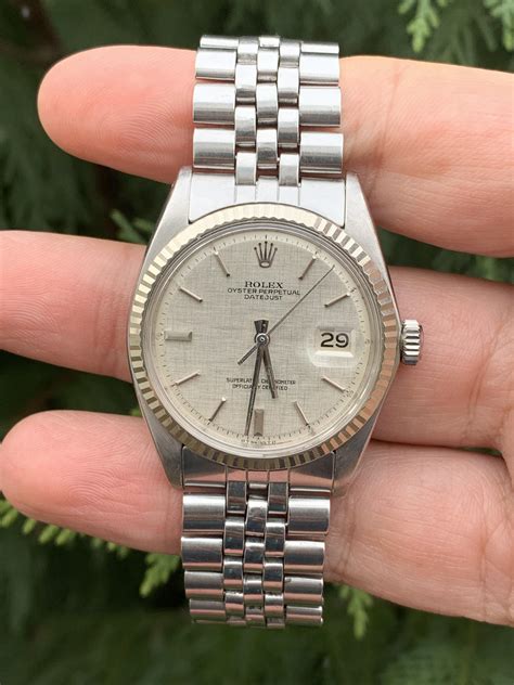 rolex datejust 1601 matte white dial|Rolex 1601 linen dial.